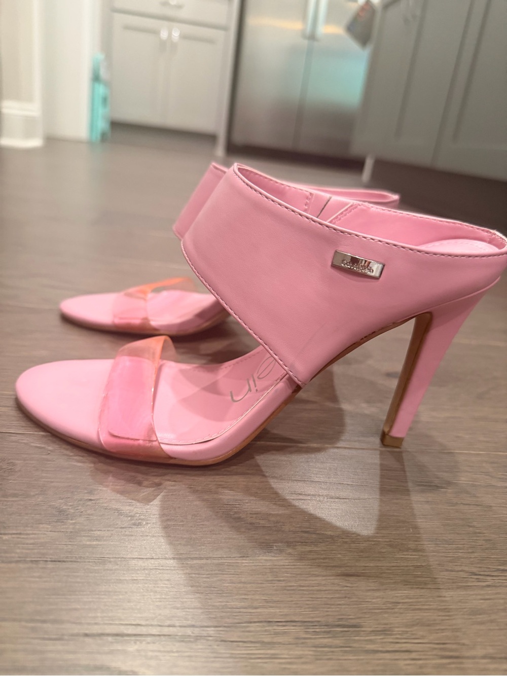 Calvin Klein Pink Open-Toe High Heel Slide Sandals